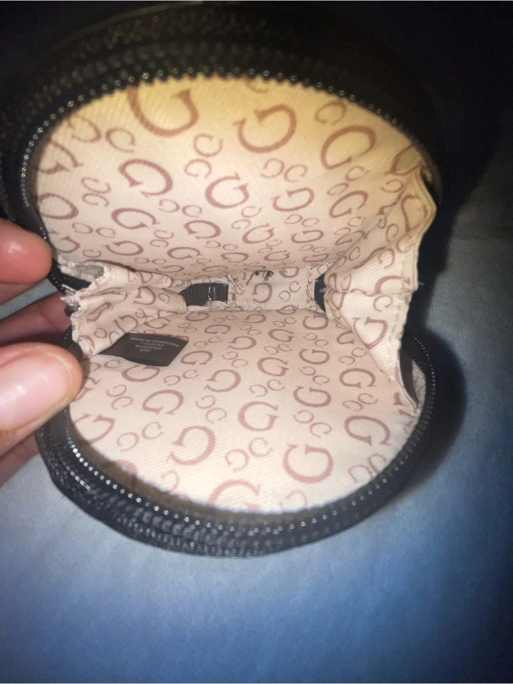 GUESS Black Round Leather Coin Pouch with White Logo